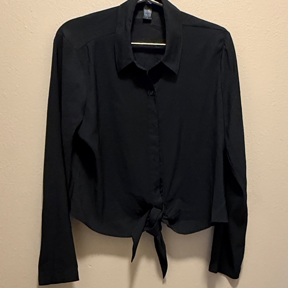 Express Black Tie-Front Button-Down Shirt